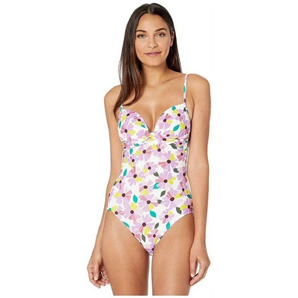 Kate Spade New York WallFlower Draped Molded Cup One-Piece White SM - Picture 2 of 4